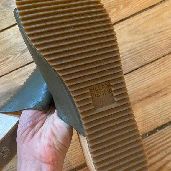 NWOB Eileen Fisher Women's Green Leather Mule Sandals/Slides, Sz 9.5 - Picture 7 of 8